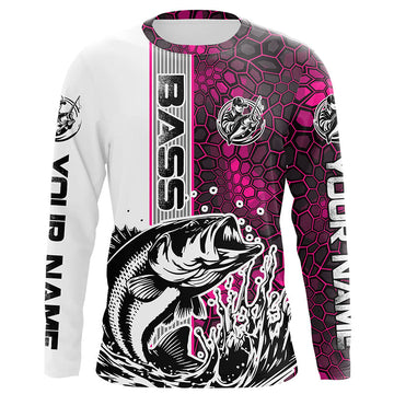 Maxcorners Largemouth Bass Fishing Custom Long Sleeve Tournament Shirts, Bass Fishing Jerseys | Pink Camo LM0201