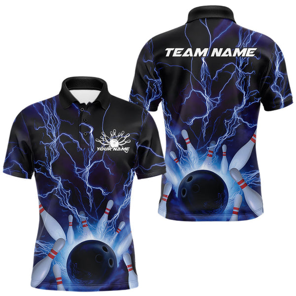 Maxcorners Blue Thunder Lightning Bowling Polo Shirts for Men Team Uniform Custom Design TU2107
