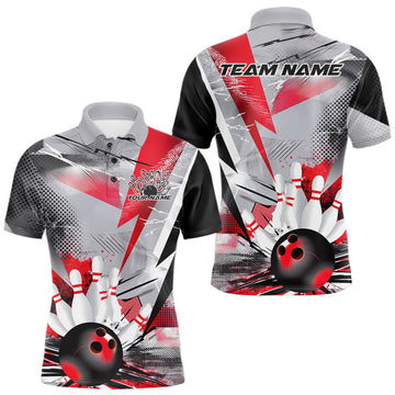 Maxcorners Custom Red And Gray Geometric Bowling Jerseys Bowling Team Polo Shirts For Men LM1203