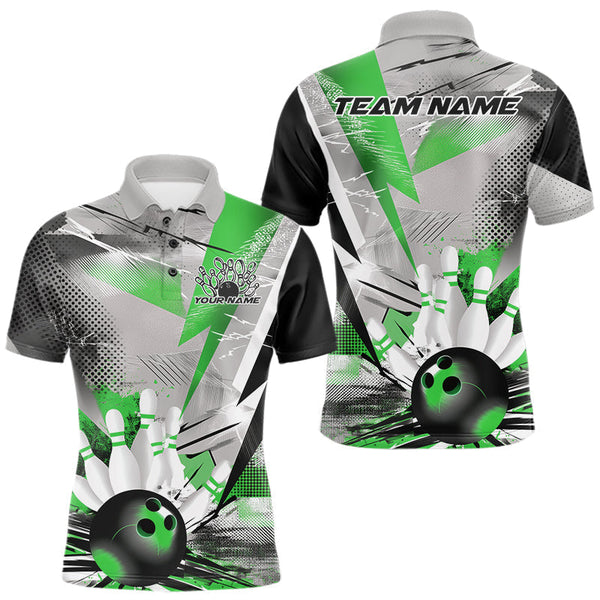 Maxcorners Custom Green And Gray Geometric Bowling Jerseys Bowling Team Polo Shirts For Men TU2107