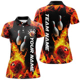 Maxcorners Flame Bowling Jersey Customized Name, Team Name 3D Polo Shirt