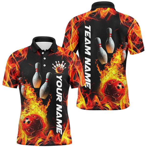 Maxcorners Flame Bowling Jersey Customized Name, Team Name 3D Polo Shirt