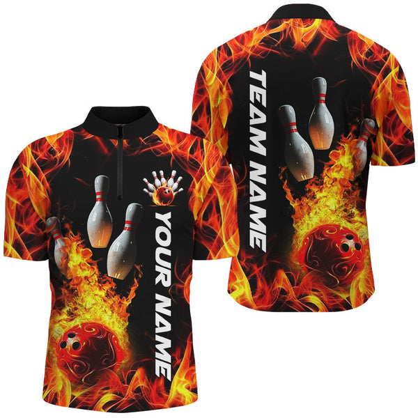 Maxcorners Flame Bowling Jersey Customized Name, Team Name 3D Polo Shirt