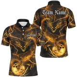 Maxcorners Custom Yellow Flame Dragon Bowling Polo Shirts For Men, Dragon Bowling Team Jerseys