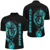 Maxcorners Cyan Lion Bowling Jersey Customized Name, Team Name 3D Polo Shirt