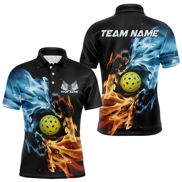 Maxcorners Water And Fire Custom Pickleball Polo Shirts For Men, Pickleball Team Pickleball Jerseys