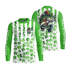 Maxcorners Personalized St Patrick's Day Bass Long Sleeve Fishing Shirts, Patriotic Bass Fishing Jerseys LM0201