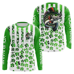 Maxcorners Personalized St Patrick's Day Bass Long Sleeve Fishing Shirts, Patriotic Bass Fishing Jerseys LM0201