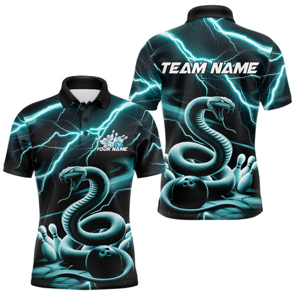 Maxcorners Custom Black And Cyanthunder Lightning Snake Bowling Polo Shirts For Men, Team Outfits