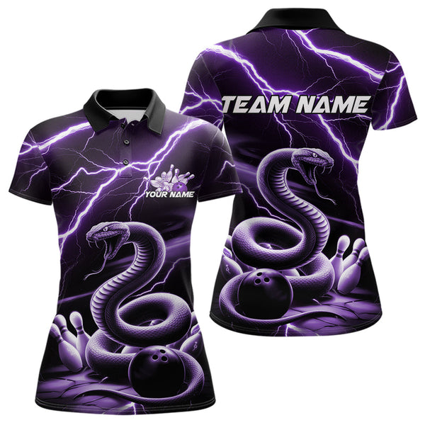 Maxcorners Custom Black And Purple Thunder Lightning Snake Bowling Polo Shirts For Men, Team Outfits