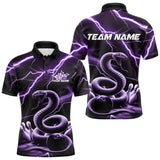 Maxcorners Custom Black And Purple Thunder Lightning Snake Bowling Polo Shirts For Men, Team Outfits