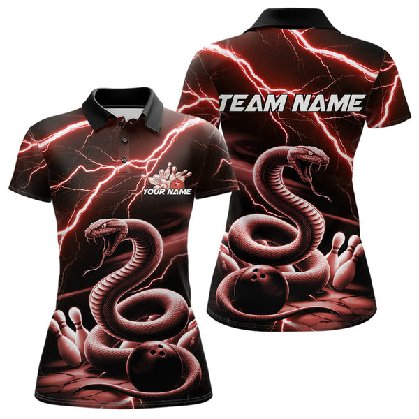 Maxcorners Custom Black And Red Thunder Lightning Snake Bowling Polo Shirts For Men, Team Outfits