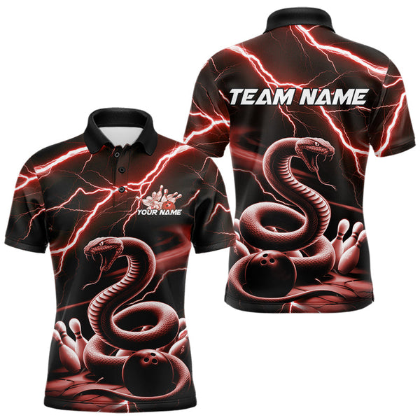 Maxcorners Custom Black And Red Thunder Lightning Snake Bowling Polo Shirts For Men, Team Outfits