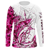 Maxcorners Custom Pink Camo Saltwater Sailfish Long Sleeve Fishing Shirts, Offshore Fishing Shirt LM0607