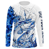Maxcorners Custom Blue Camo Saltwater Redfish Puppy Drum Long Sleeve Fishing Shirts, Offshore Fishing Shir LM0607