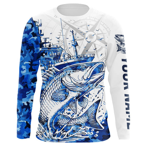 Maxcorners Custom Blue Camo Saltwater Redfish Puppy Drum Long Sleeve Fishing Shirts, Offshore Fishing Shir LM0607