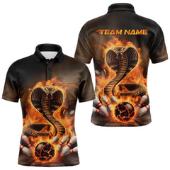 Maxcorners Custom Flame Cobra Snake Bowling Team Polo Shirts For Men, Bowling Tournament Outfits LM1902