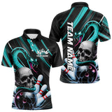 Maxcorners Custom Black And Blue Snake Skull Bowling Polo Shirts For Men, Bowling Team Shirt