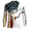 Maxcorners Custom American Flag Musky Tattoo Grass Camo Long Sleeve Fishing Shirts, Patriotic Muskie Shirt LM0501