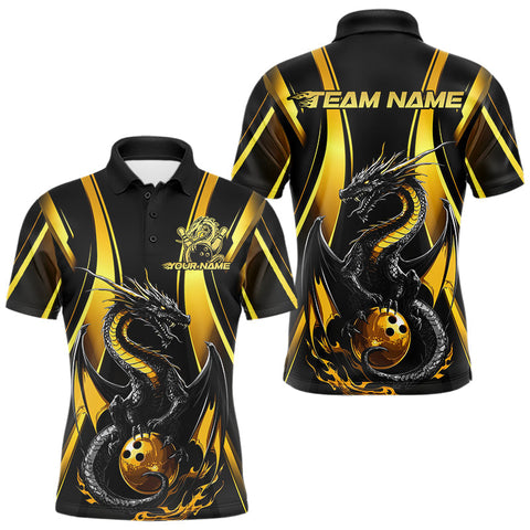 Maxcorners Custom Yellow Dragon Bowling Jerseys, Dragon Bowling Men Polo Shirts Bowling League Shirt