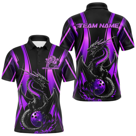 Maxcorners Custom Purple Dragon Bowling Jerseys, Dragon Bowling Men Polo Shirts Bowling League Shirt