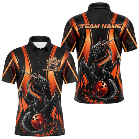 Maxcorners Custom Orange Dragon Bowling Jerseys, Dragon Bowling Men Polo Shirts Bowling League Shirt