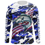 Maxcorners Striped Bass Fishing American Flag Camo Custom Long Sleeve Shirts, Striper Saltwater Fishing Shirts LM2408