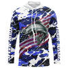 Maxcorners Chinook Salmon Fishing American Flag Camo Custom Long Sleeve Shirts, Salmon Saltwater Fishing Shirts LM0201