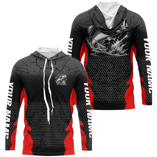 Maxcorners Personalized Largemouth Bass Fishing Jerseys, Bass Long Sleeve Tournament Fishing Shirts | Red LM0201
