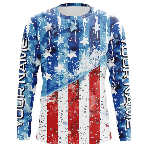 Maxcorners American Flag Custom Long Sleeve Uv Protection Fishing Shirts, Patriotic Fishing Jersey 4 LM2408