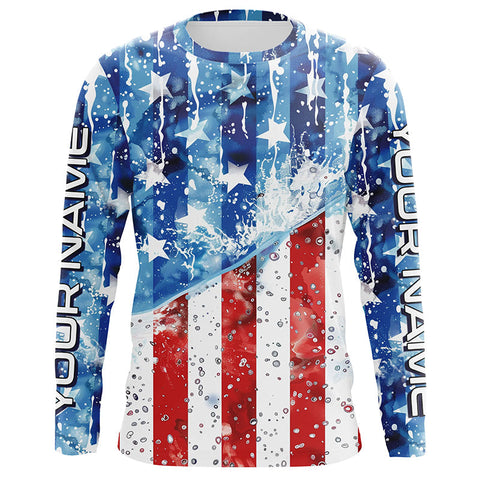 Maxcorners American Flag Custom Long Sleeve Uv Protection Fishing Shirts, Patriotic Fishing Jersey 4 LM2408