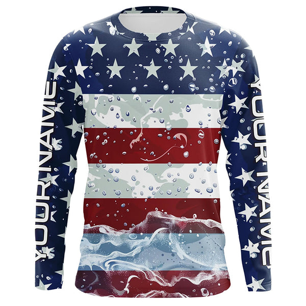 Maxcorners American Flag Custom Long Sleeve Uv Protection Fishing Shirts, Patriotic Fishing Jersey 3 LM2408