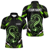 Maxcorners Custom Black And Green Dragon Bowling Polo Shirts For Men & Women, Dragon Bowling League Shirt