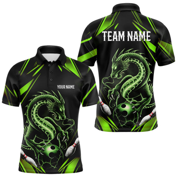 Maxcorners Custom Black And Green Dragon Bowling Polo Shirts For Men & Women, Dragon Bowling League Shirt