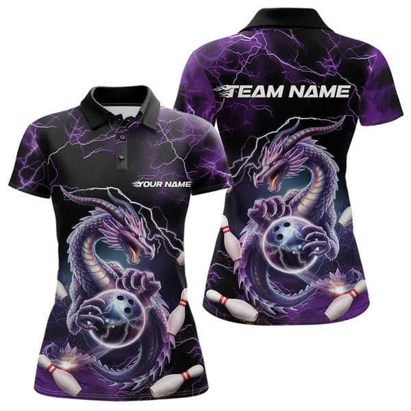 Maxcorners Custom Black And Purple Thunder Lightning Dragon Bowling Team Polo Shirts For Men & Women