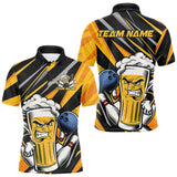 Maxcorners Custom Black And Yellow Funny Beer Bowling Men Polo Shirts, Angry Beer Glass Bowling Jersey LM233