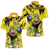 Maxcorners Custom Funny Alligator Bowling Polo Shirt For Men, Grunge Yelllow Bowling Team Jerseys TU2309