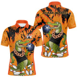 Maxcorners Custom Funny Alligator Bowling Polo Shirt For Men, Grunge Orange Bowling Team Jerseys TU2309