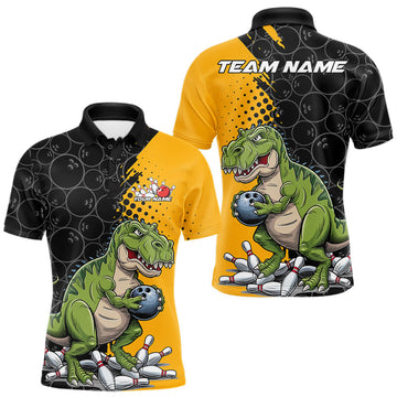 Maxcorners Custom Funny Dinosaur Bowling Polo Shirt For Men, Dinosaur Bowling Team Jerseys LM1903