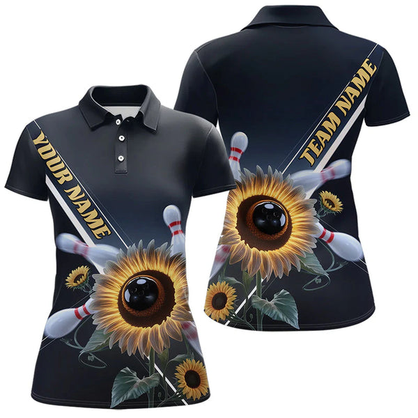 Maxcorners Custom Sunflower Bowling Polo Shirts For Men And Women, Sunflower Bowling Team Shirt With Name