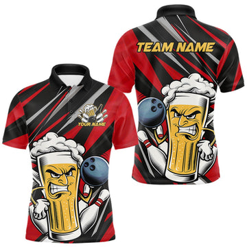 Maxcorners Custom Funny Red Bowling Jerseys Bowling And Beer Men Polo Shirts, Bowling Jerseys LM2201