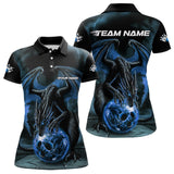 Maxcorners Black And Blue Custom Bowling Team Polo Shirts For Men & Women, Dragon Bowling League Shirts