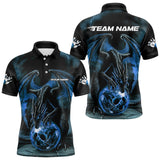 Maxcorners Black And Blue Custom Bowling Team Polo Shirts For Men & Women, Dragon Bowling League Shirts