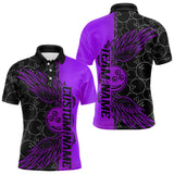 Maxcorners Black And Purple Custom Bowling Ball And Wings Bowling Polo Shirts For Men & Women, Team Uniform