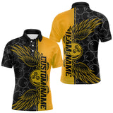 Maxcorners Black And Yellow Custom Bowling Ball And Wings Bowling Polo Shirts For Men & Women, Team Uniform