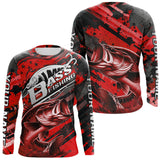 Maxcorners Custom Name Red Camo Bass Fishing Jerseys, Largemouth Bass Long Sleeve Fishing Shirt LM0607