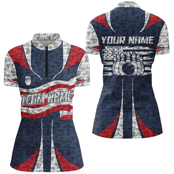 Maxcorners Personalized American Flag Bowling Team Shirts For Men Patriotic Bowling League Outfits