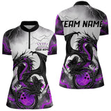 Maxcorners Black And Purple Thunder Lightning Custom Dragon Bowling Men Polo Shirts, Bowling Uniform