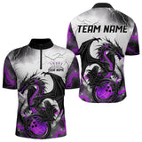 Maxcorners Black And Purple Thunder Lightning Custom Dragon Bowling Men Polo Shirts, Bowling Uniform