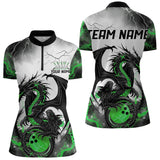 Maxcorners Black And Green Thunder Lightning Custom Dragon Bowling Men Polo Shirts, Bowling Uniform